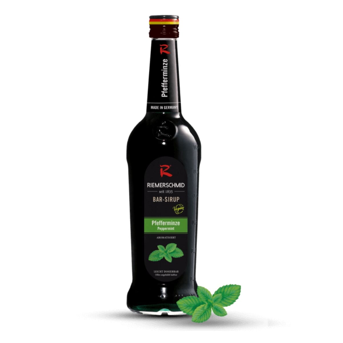 Riemerschmid Pebermynte Sirup – forfriskende sirup med intens smag af pebermynte, perfekt til cocktails, mocktails og desserter.
