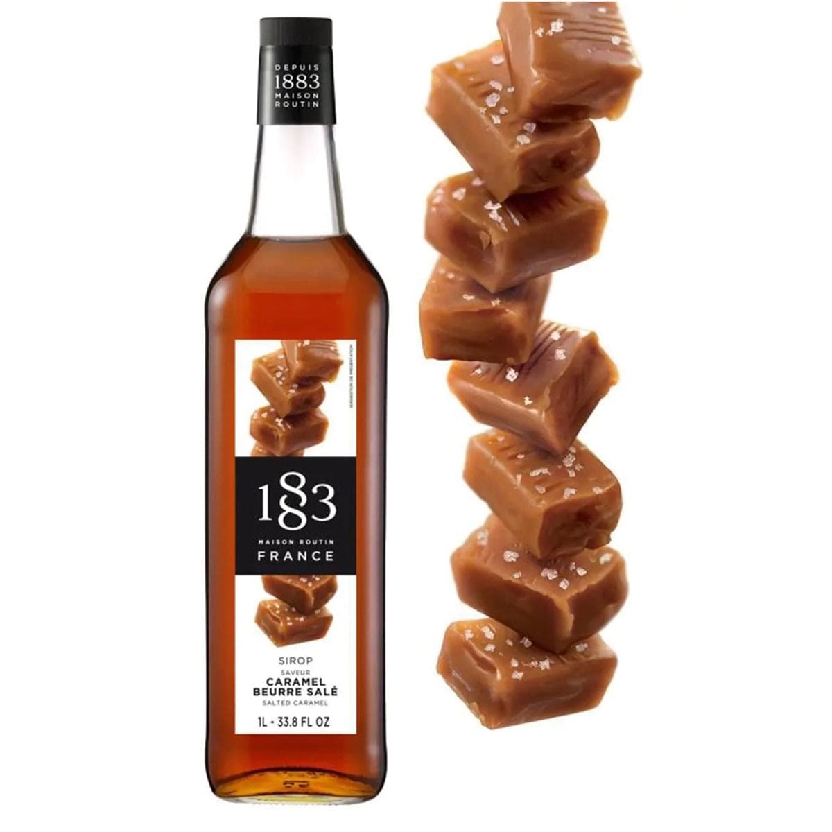 1883 Maison Routin Saltkaramel sirup i flaske til kaffe, latte og desserter