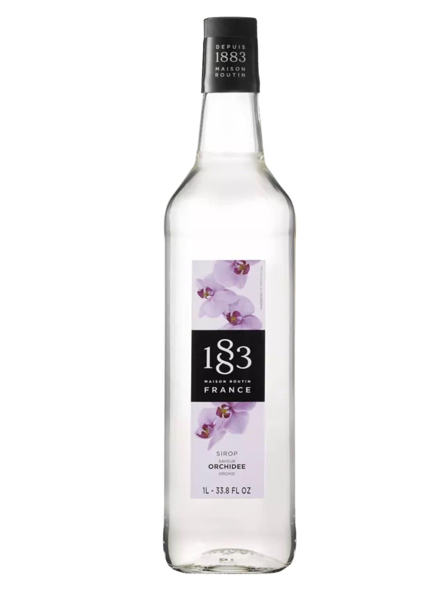 1883 orkidé sirup i en flaske, perfekt til at tilføje en delikat og blomsteragtig smag til dine drikke