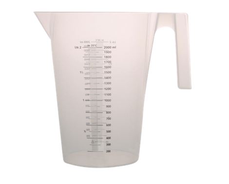 Praktisk målekande i gennemsigtig plast – ideel til præcis opmåling af ingredienser i det professionelle køkken eller til hjemmebagning.