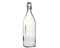 Flaske med patentprop Swing – en 0,5 liters klar glasflaske med swing-lås, ideel til opbevaring og servering af drikkevarer, syltetøj eller saucer