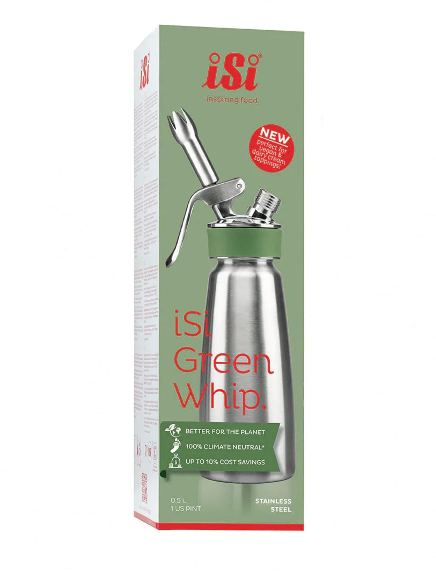 ISI Green Whip Cream Whipper – professionel flødeskumspisker i rustfrit stål, perfekt til at lave flødeskum, mousser og skum til cocktails og desserter.