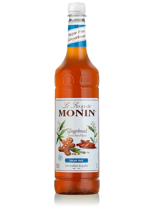Monin Gingerbread sugarfree sirup – sukkerfri sirup med smag af julesmåkager, ideel til at skabe festlige og søde drikkevare