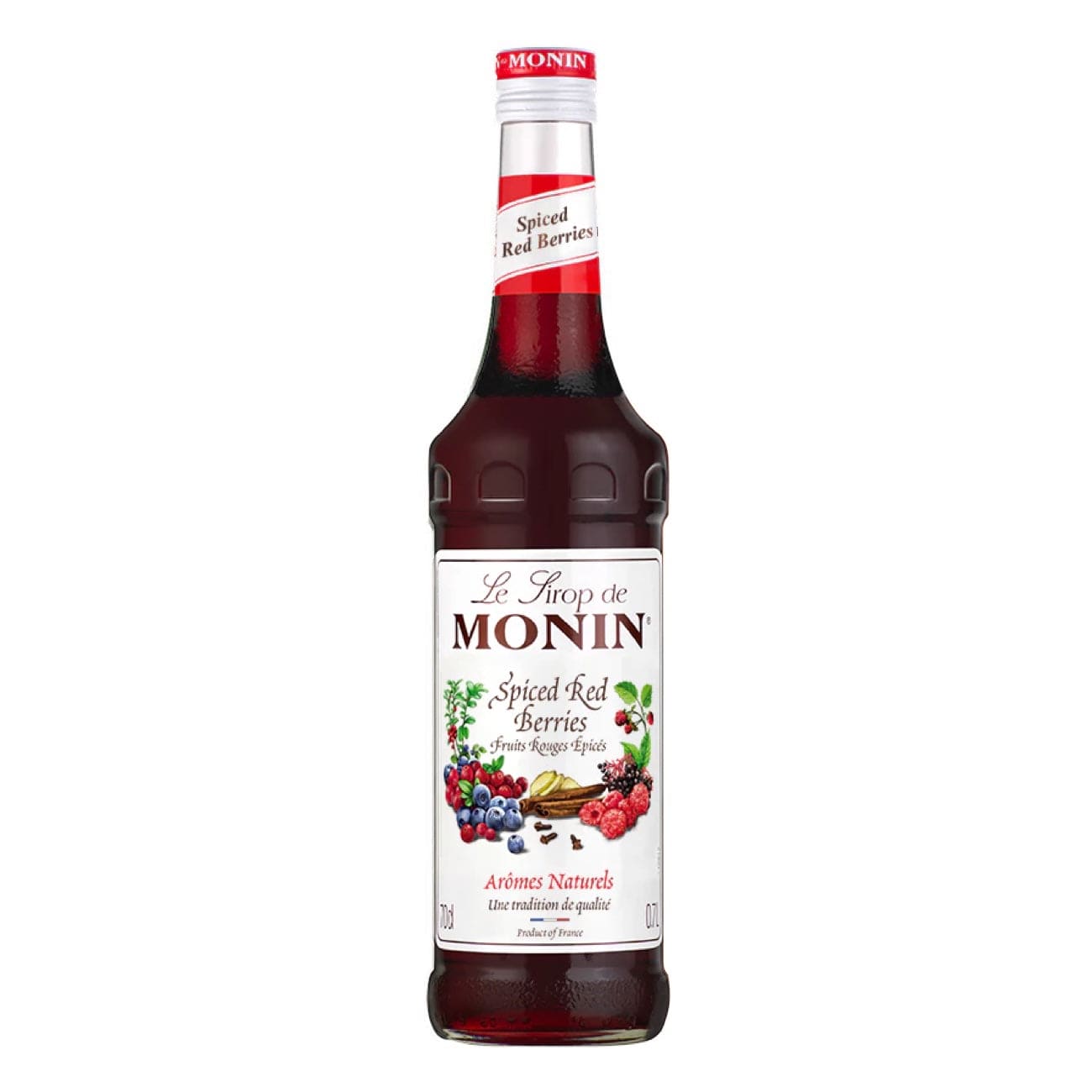Monin Krydret Rødebærsirup – en intens og krydret sirup med smag af røde bær, perfekt til at tilføje en varm og frugtagtig smag til dine drinks og cocktails