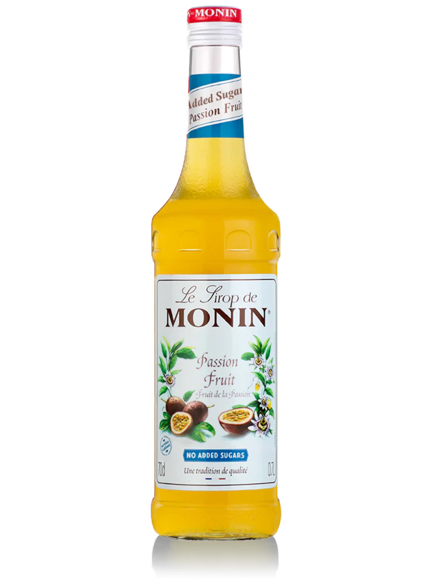 Nyd den forfriskende smag af Monin passionsfrugtsirup uden sukker.