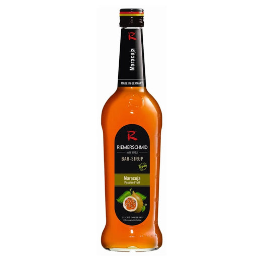 Riemerschmid Passionssirup – en intensiv och exotisk sirap med smak av färsk passionsfrukt, perfekt för att skapa tropiska cocktails och läckra smoothies