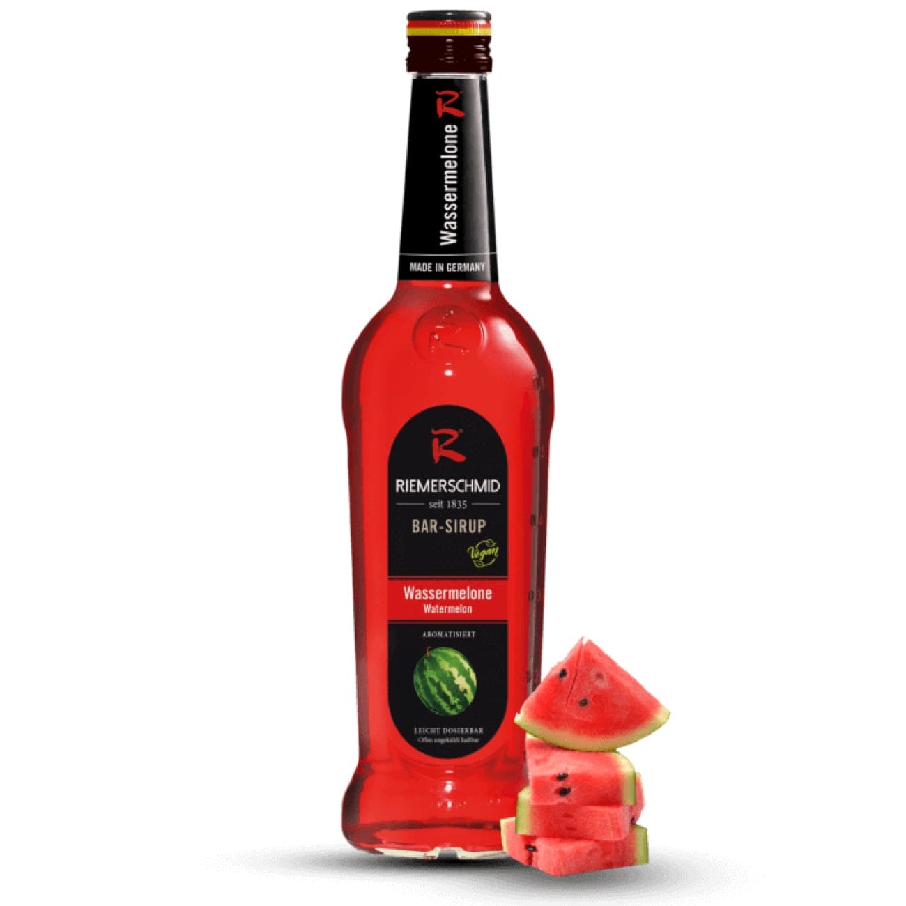 Riemerschmid Vandmelon Sirup – frugtig sirup i flaske, ideel til sommerdrinks og cocktails.