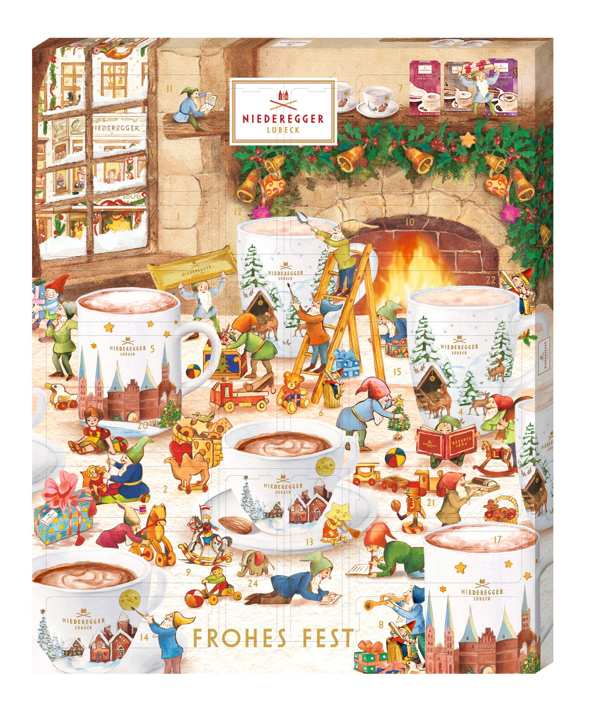 Niederegger julekalender med 24 varme drikke, 548 g