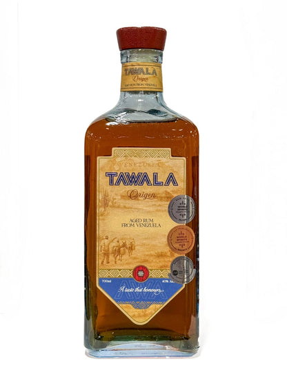 Tawala Origen rom 70 cl, flaskan fotograferad framifrån mot vit bakgrund
